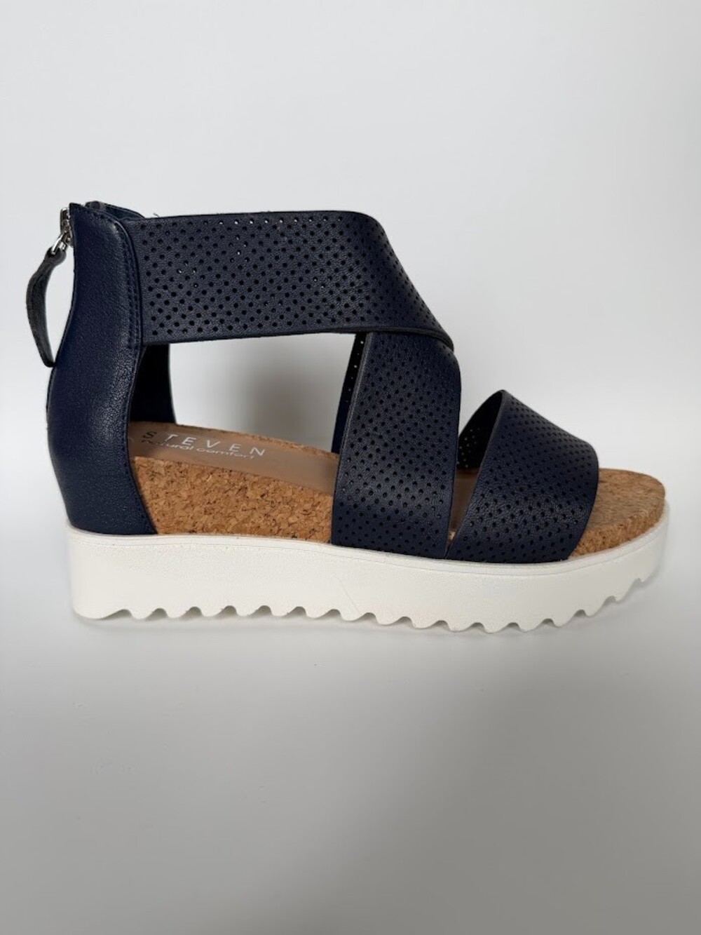 Steven Natural Comfort Kea Navy Leather Platform Wedge Sandals NC-KEA Size 6